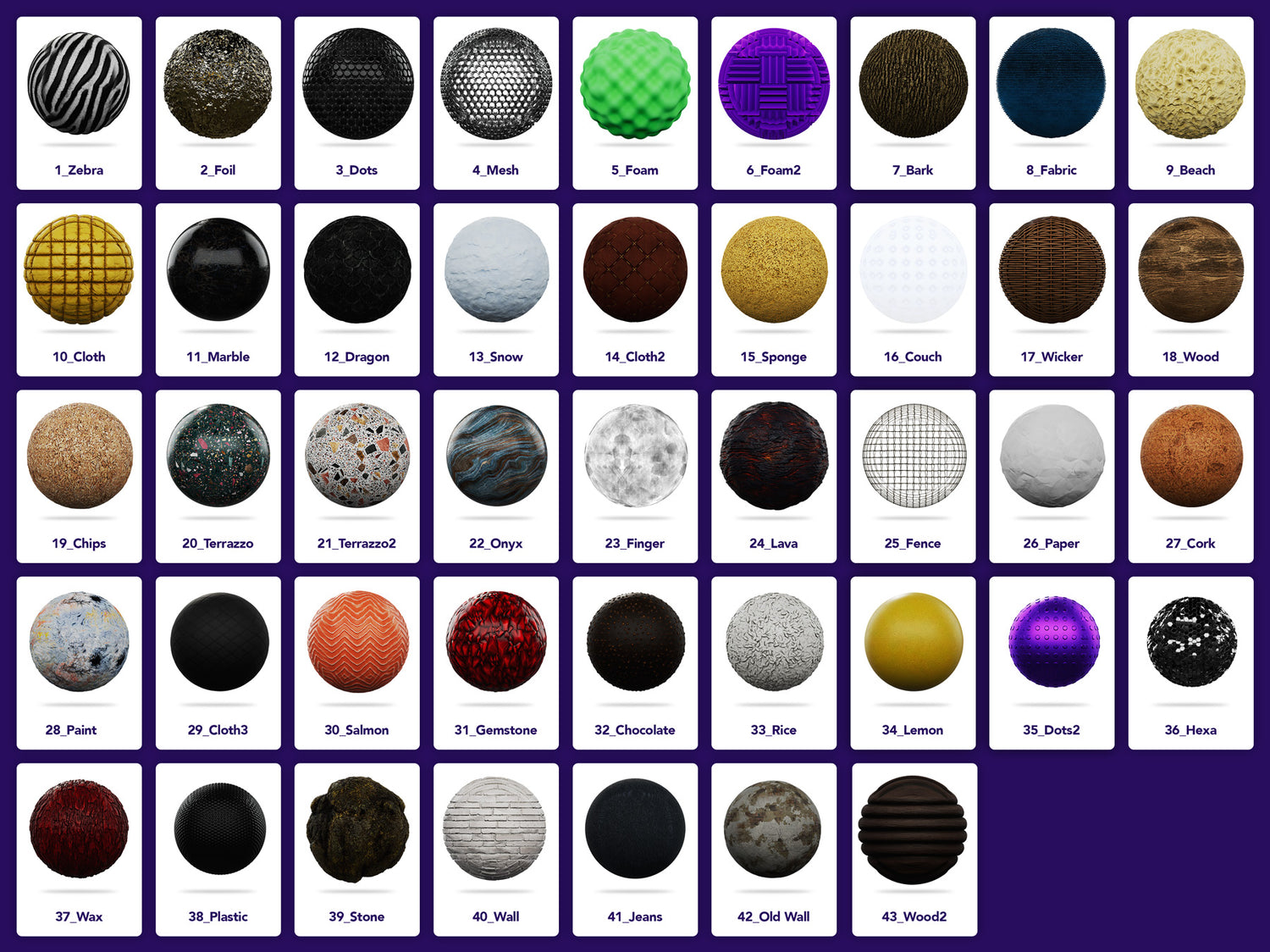 Overview of all Materials within the Nomad Sculpt Smart Material Pack