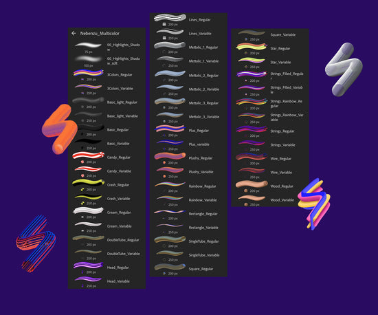 Multicolor brush pack for Adobe Fresco iPad painting