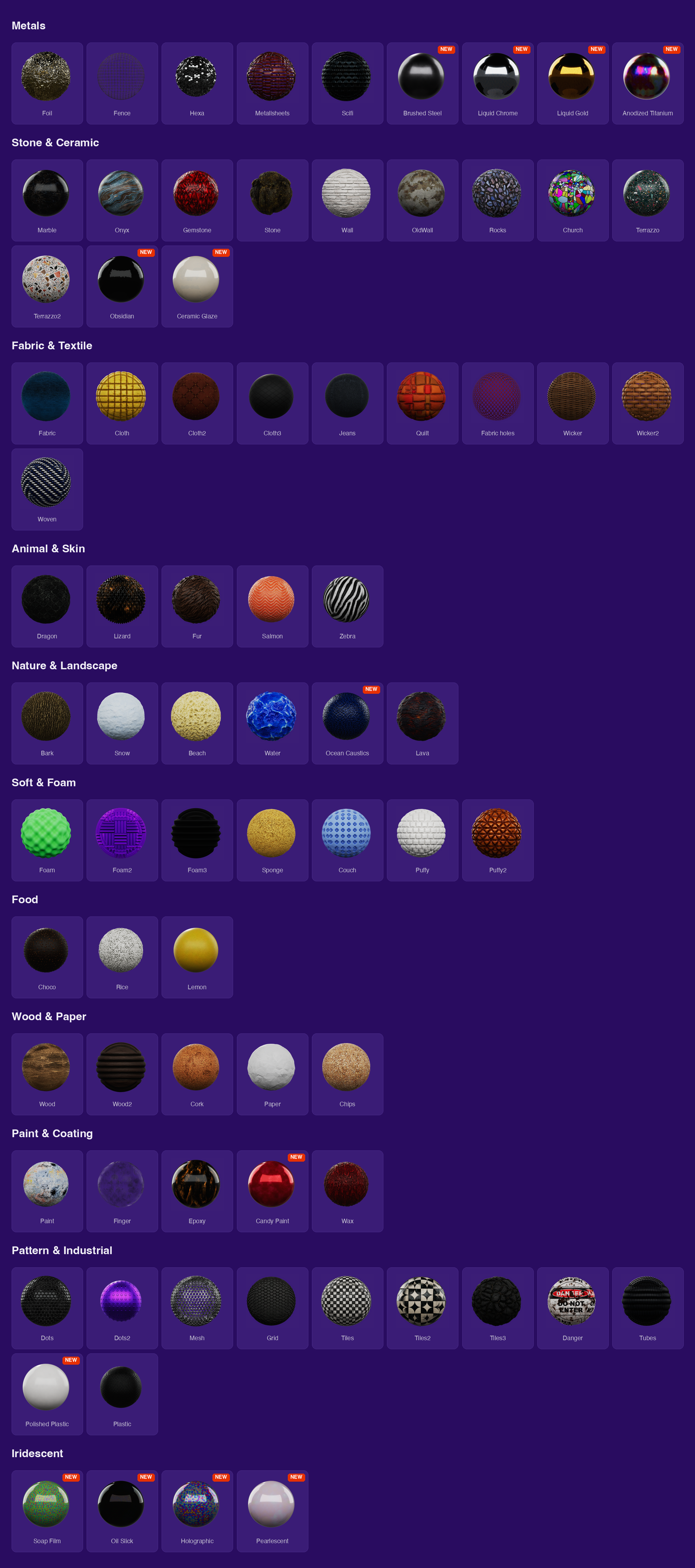All 77 Smart Materials for Nomad Sculpt, sorted into 11 categories